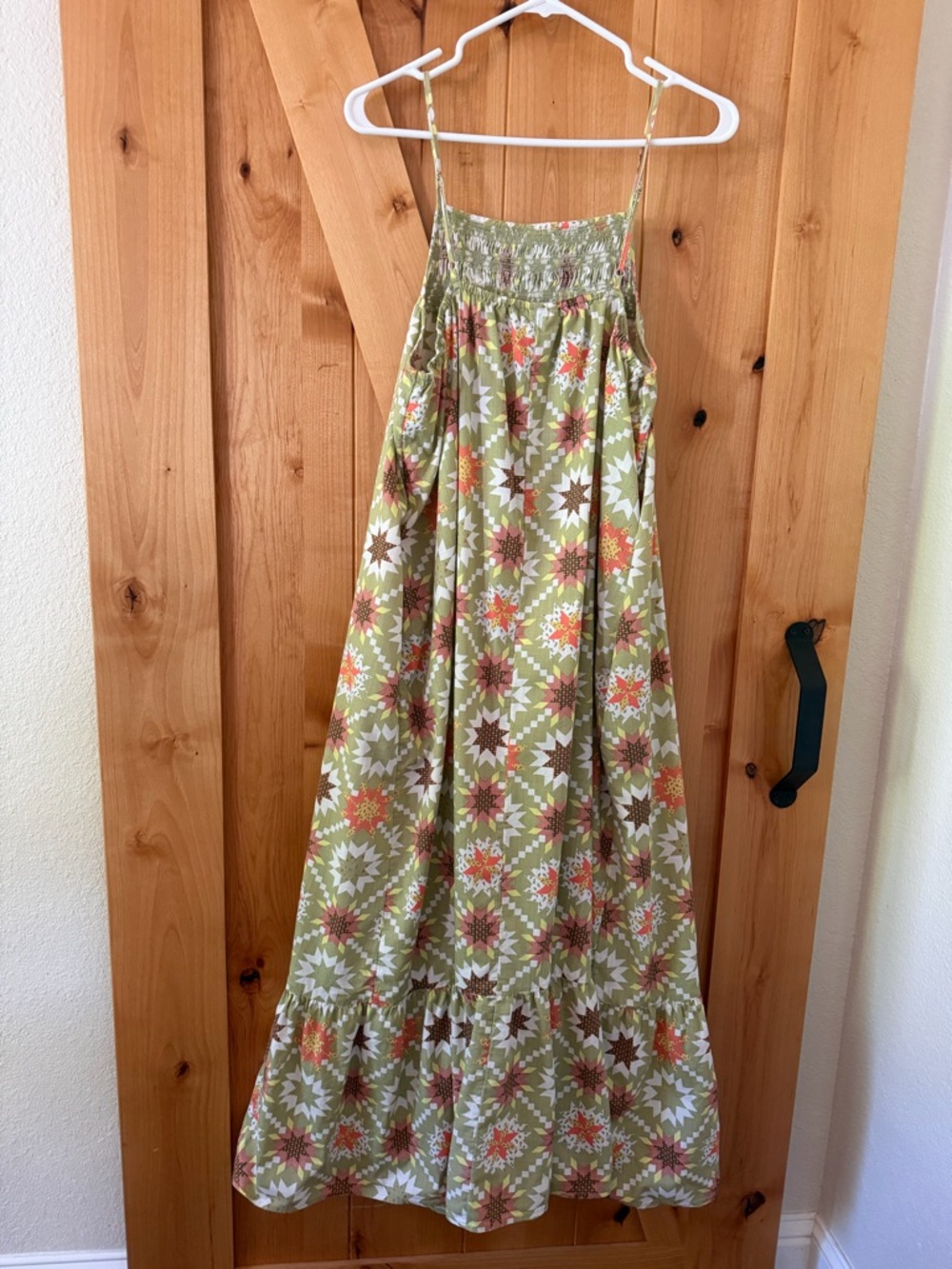 Prairie Farm Cottagecore Boho Country Star Quilt Print Sage Green Maxi Pinafore - Picture 7 of 11
